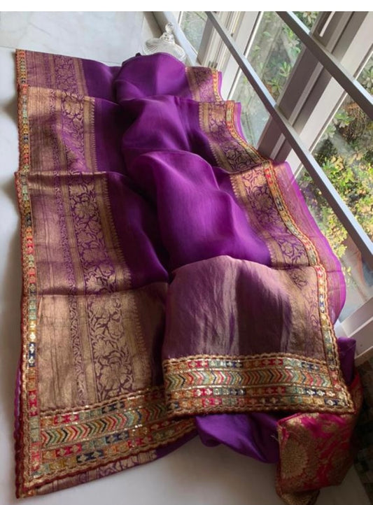 Peplum organza saree - Saffronfashionindia