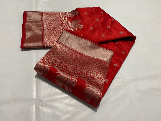 Lal begum Chanderi saree/sari - Saffronfashionindia
