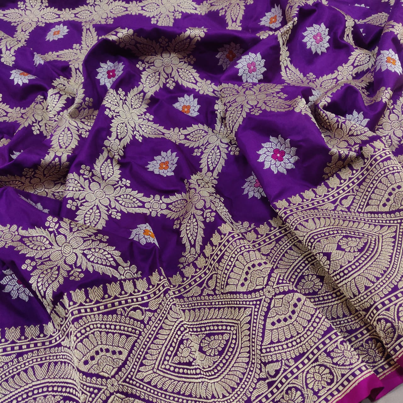 Royal Katan kadwa Meenakari saree - Saffronfashionindia