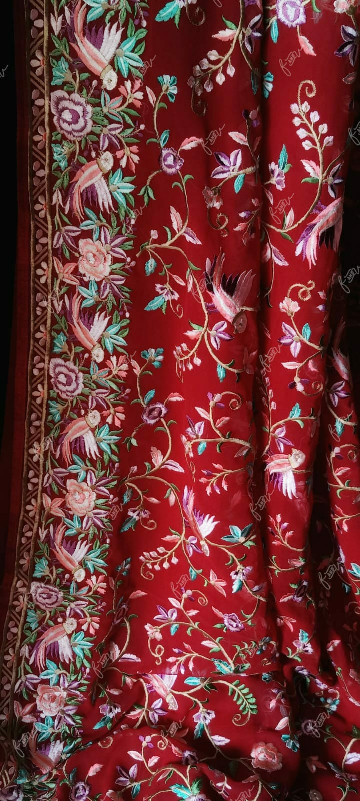 Leela red Parsi inspired saree - Saffronfashionindia