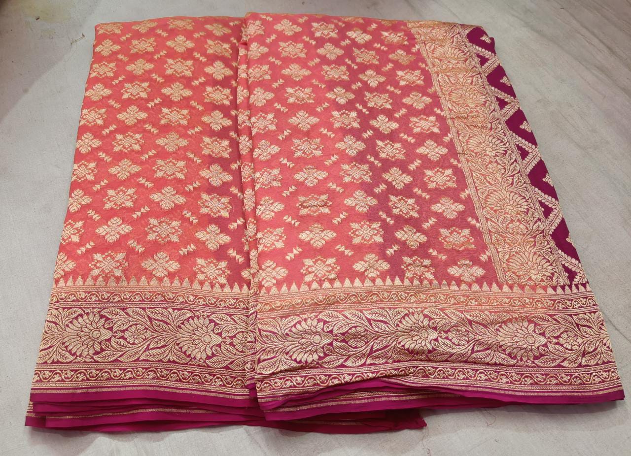 Banarsi Khaddi gorgette saree - Saffronfashionindia