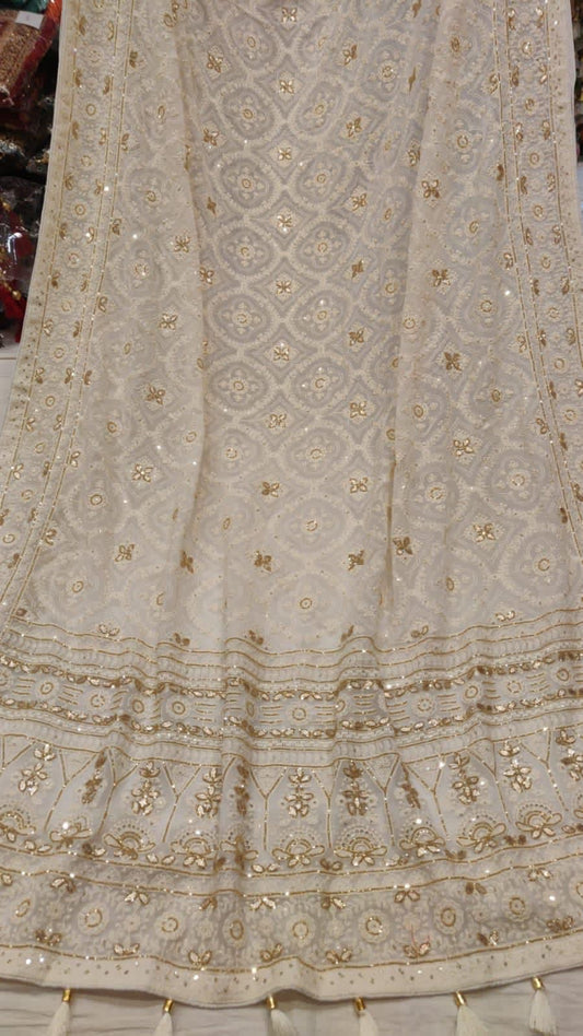 Laila Chikankari gorgette saree - Saffronfashionindia