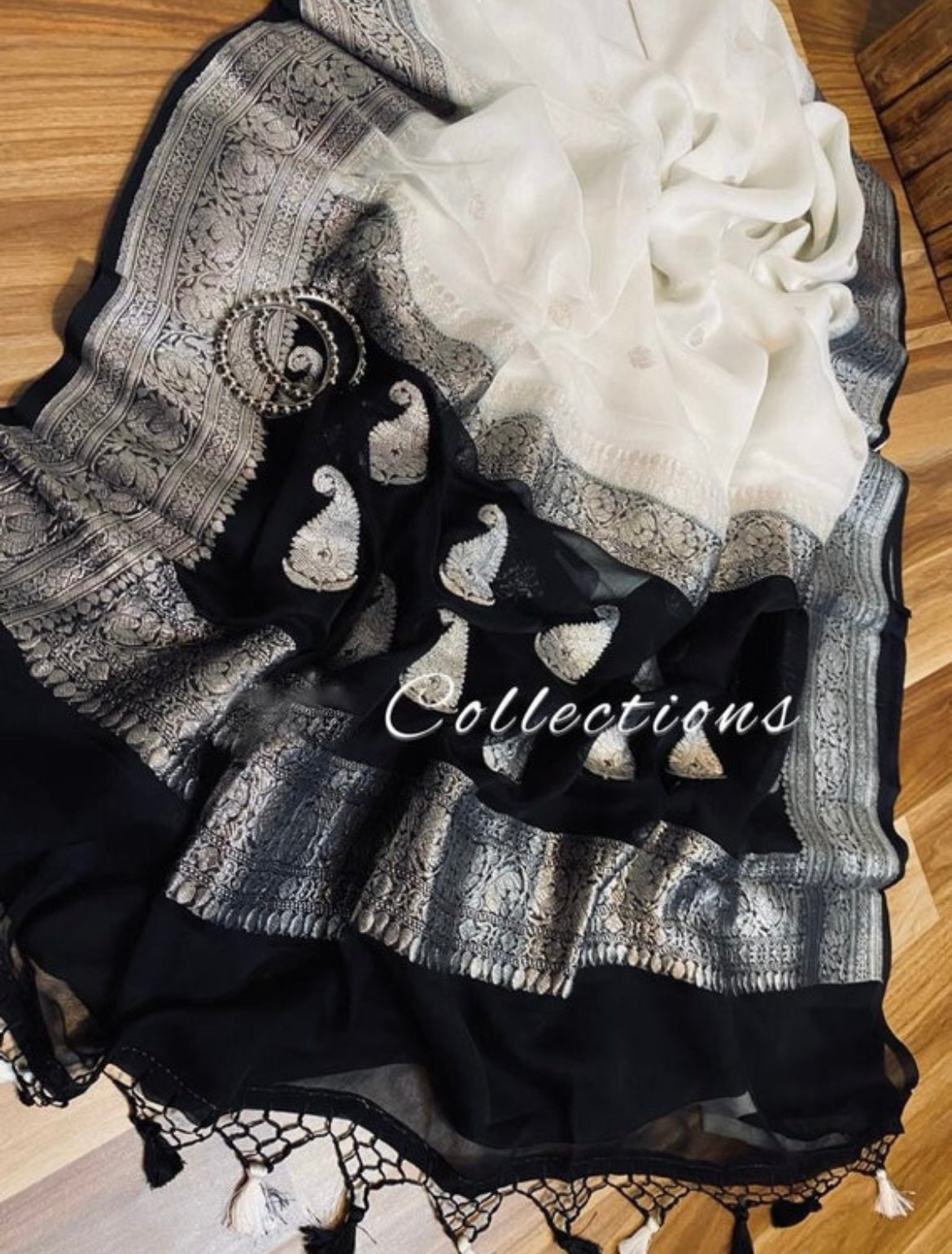 Banarsi handwoven chiffon saree - Saffronfashionindia