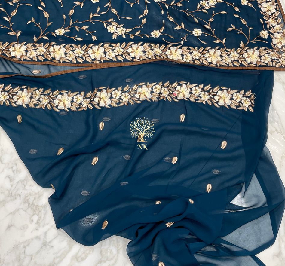 Floral inspired Parsi saree - Saffronfashionindia