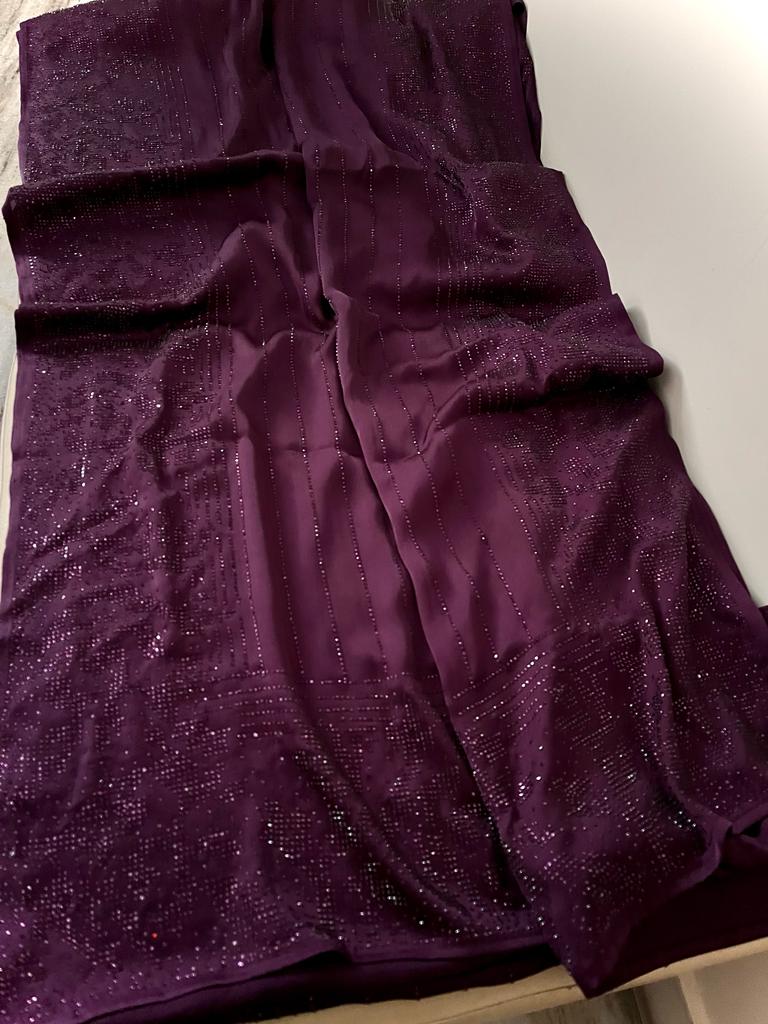 Waleda satin swarosvki saree - Saffronfashionindia