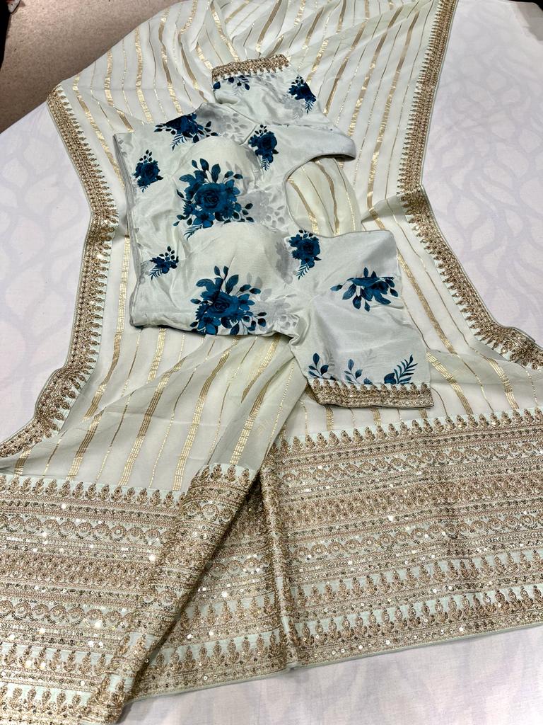 Summer chiffon striped trendy saree - Saffronfashionindia