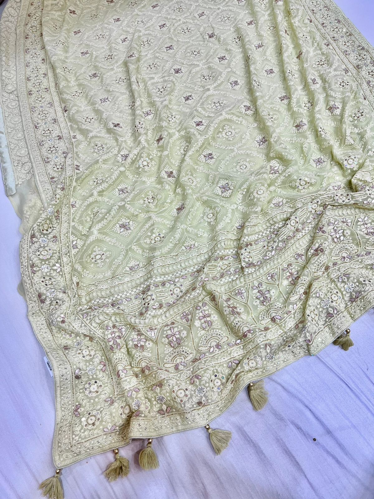 Anina Chikankari gorgette saree - Saffronfashionindia