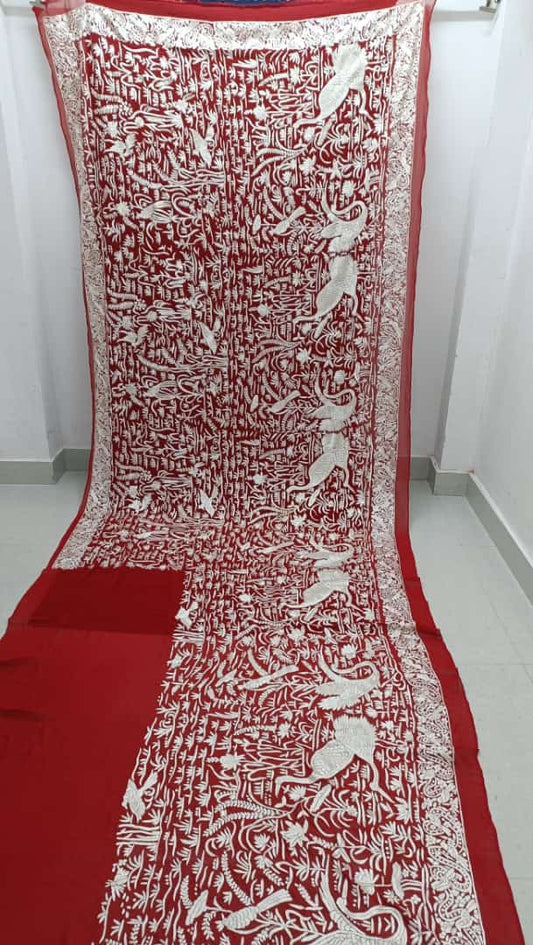 Hamesha red Parsi Gara saree - Saffronfashionindia