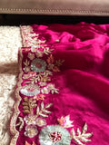 Wine inspired organza silk embroidered saree