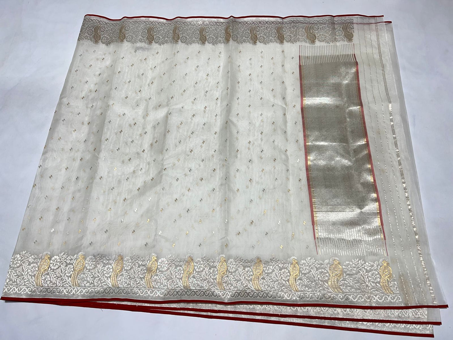 White Chanderi silk saree - Saffronfashionindia