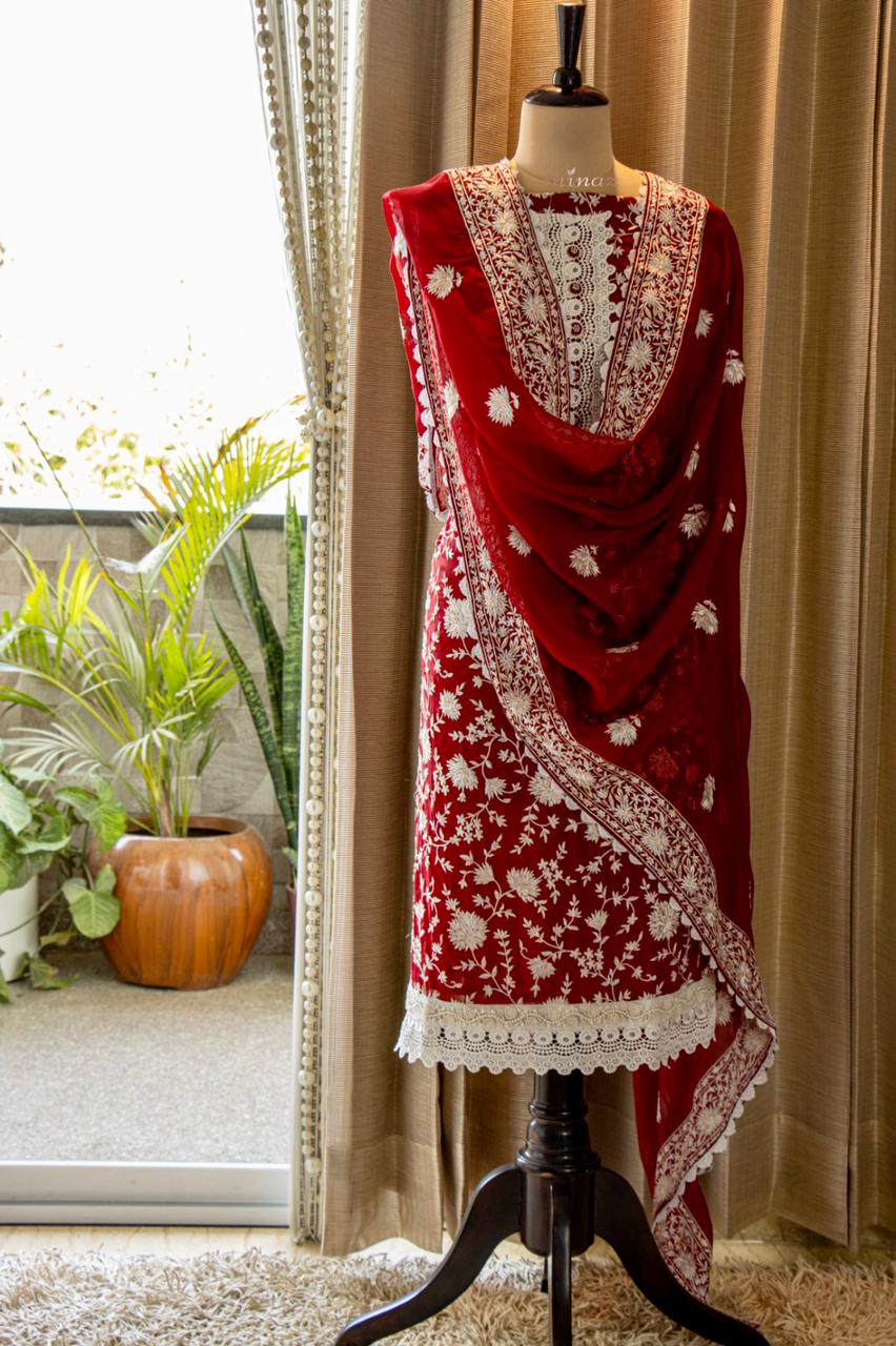 Parsi inspired embroidery suit - Saffronfashionindia