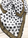 Zardosi bordered polka dot saree