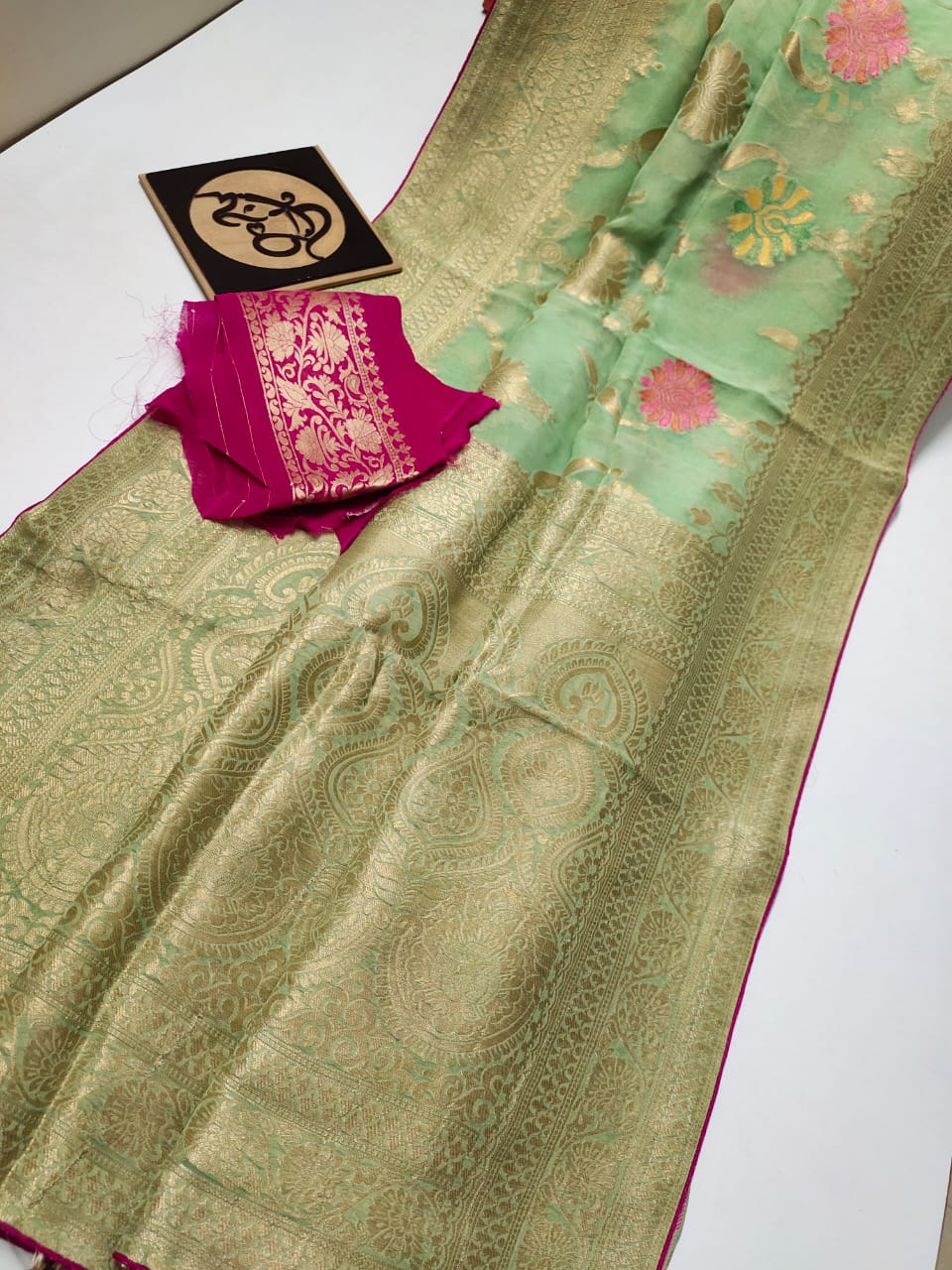 Floral banarsi gorgette saree - Saffronfashionindia