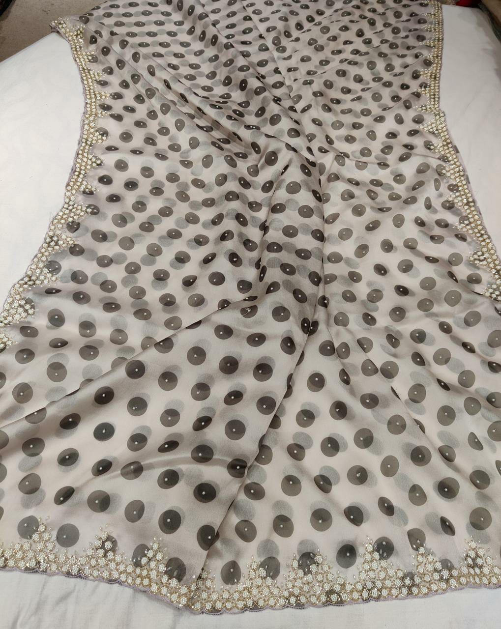 Polka dot inspired organza saree - Saffronfashionindia