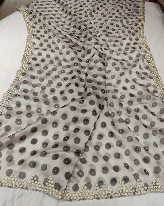 Polka dot inspired organza saree - Saffronfashionindia