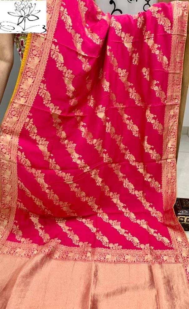 Ravish moonga crepe banarsi saree - Saffronfashionindia