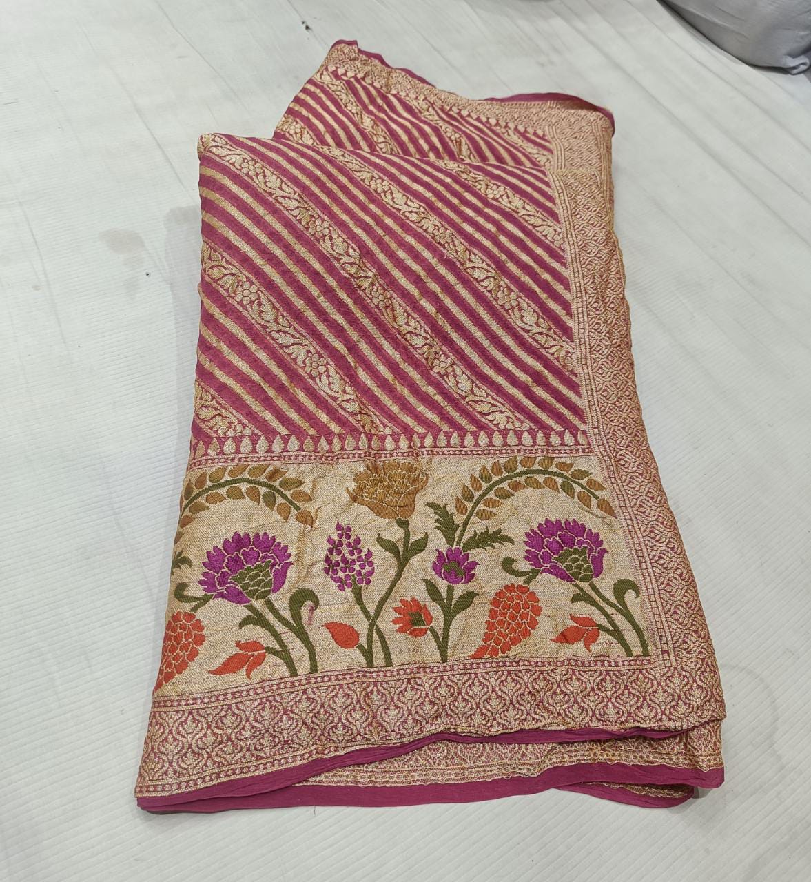 Indian banarsi gorgette saree - Saffronfashionindia