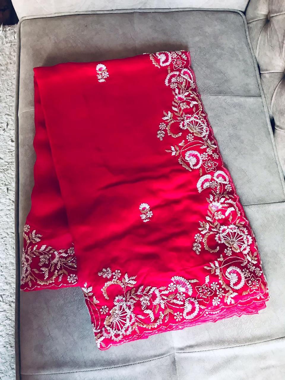 Feather pink organza saree - Saffronfashionindia