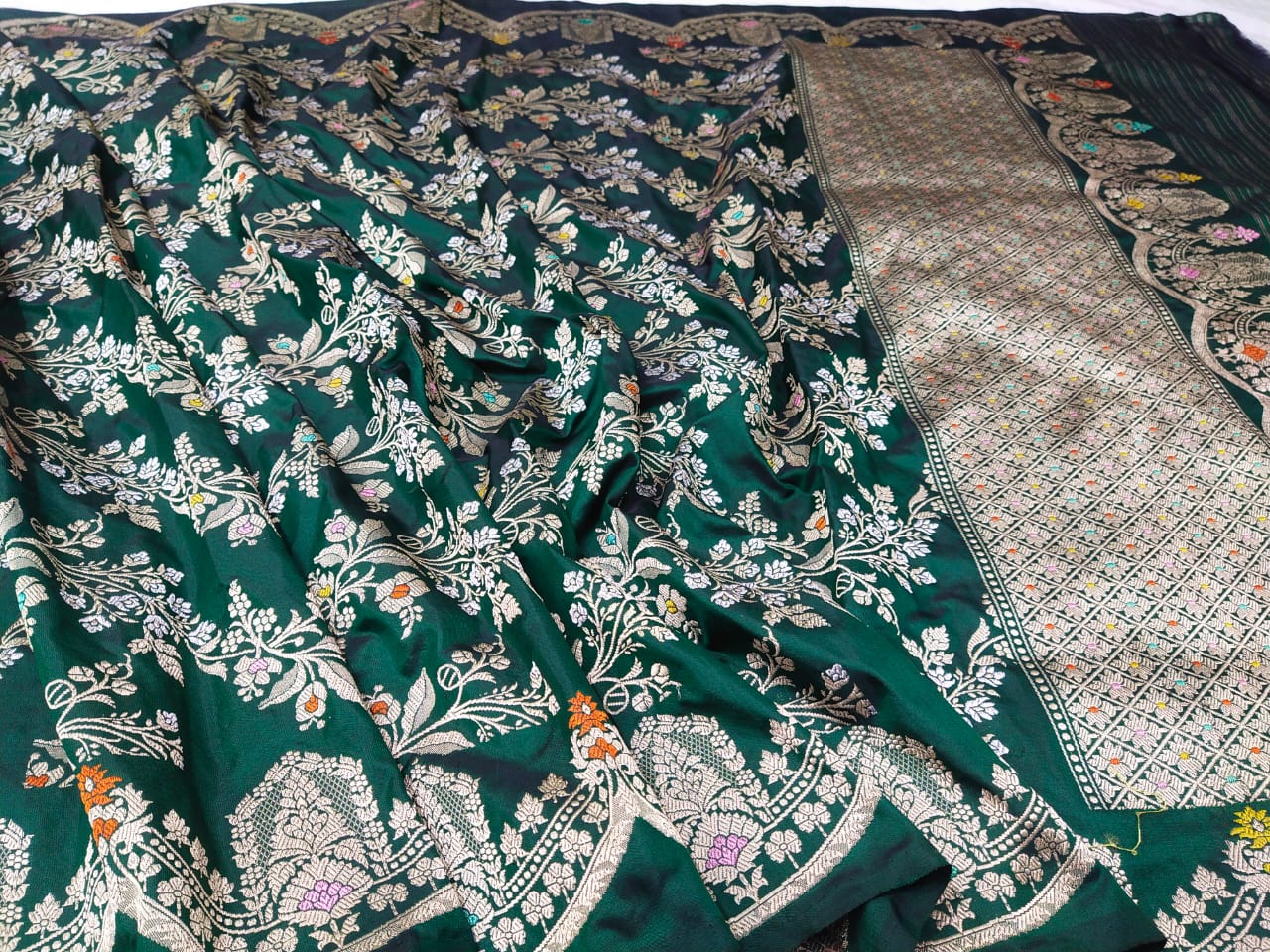 Emerald bridal Katan exclusive saree - Saffronfashionindia