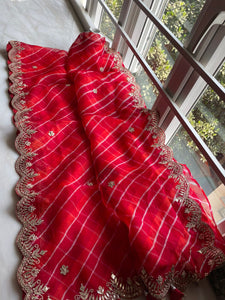 Beautiful red organza saree,,,partywear saree,,,sari