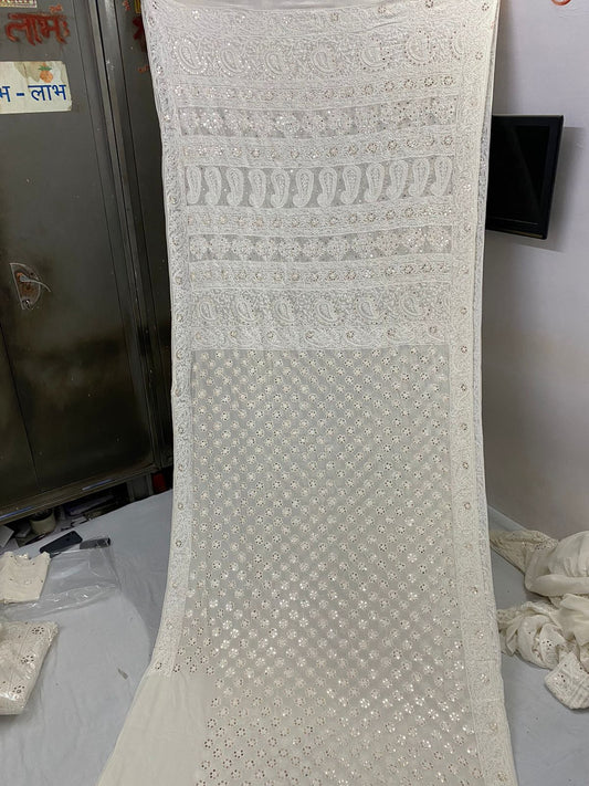 Royal designer Chikankari saree - Saffronfashionindia