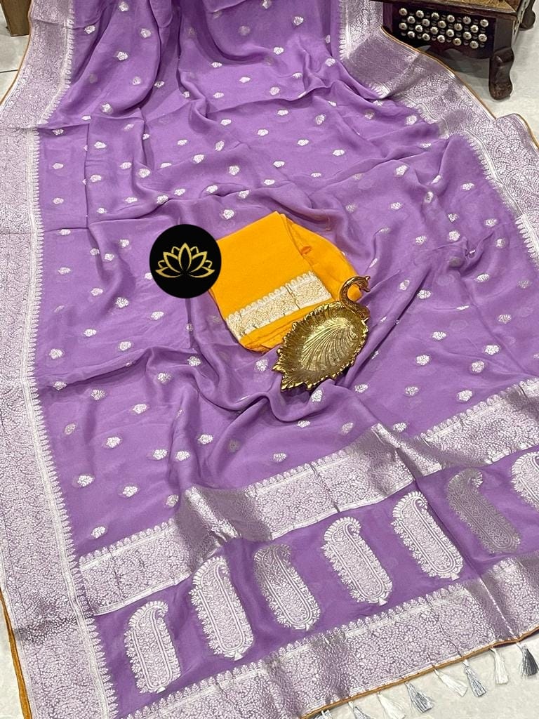 Purple banarsi saree/khaddi chiffon saree - Saffronfashionindia