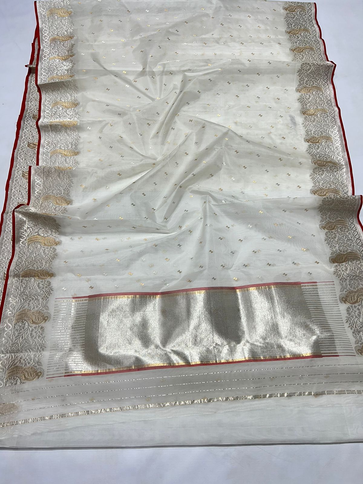 White Chanderi silk saree - Saffronfashionindia