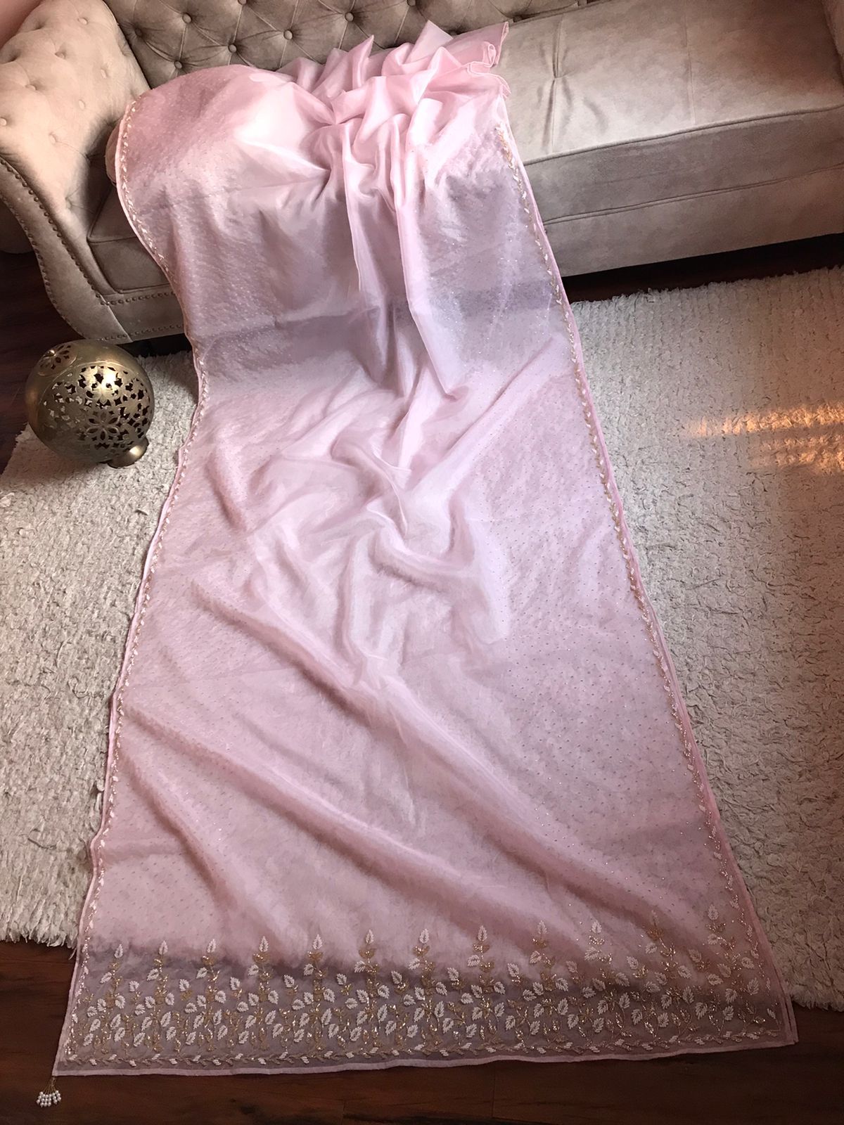 Premium chiffon crepe embroidered saree - Saffronfashionindia