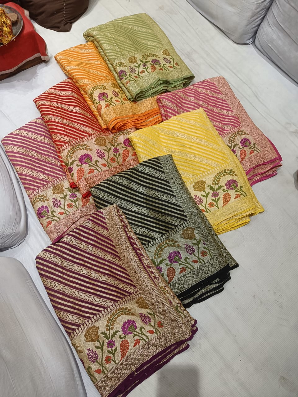 Indian banarsi gorgette saree - Saffronfashionindia