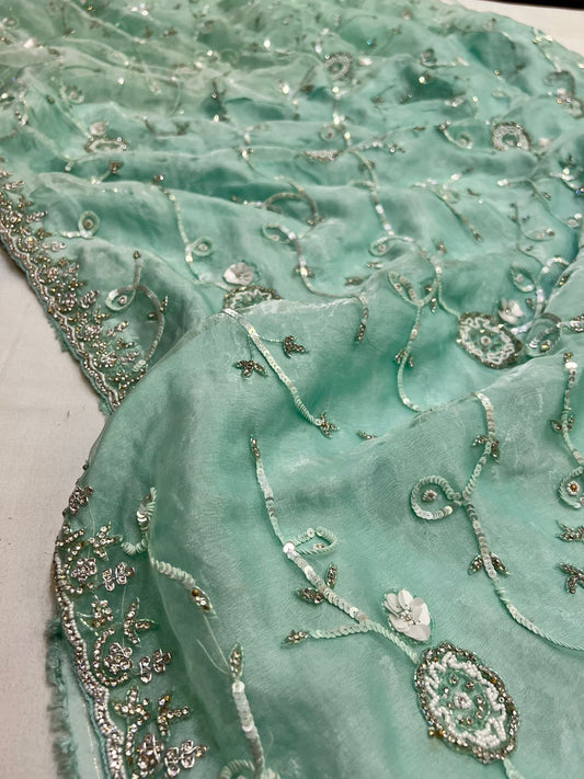 Moti sequence partywear saree - Saffronfashionindia