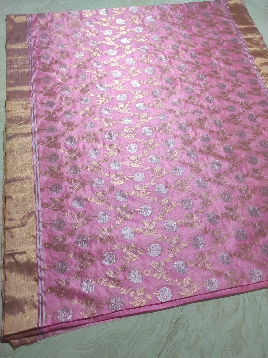 Pink Chanderi saree - Saffronfashionindia