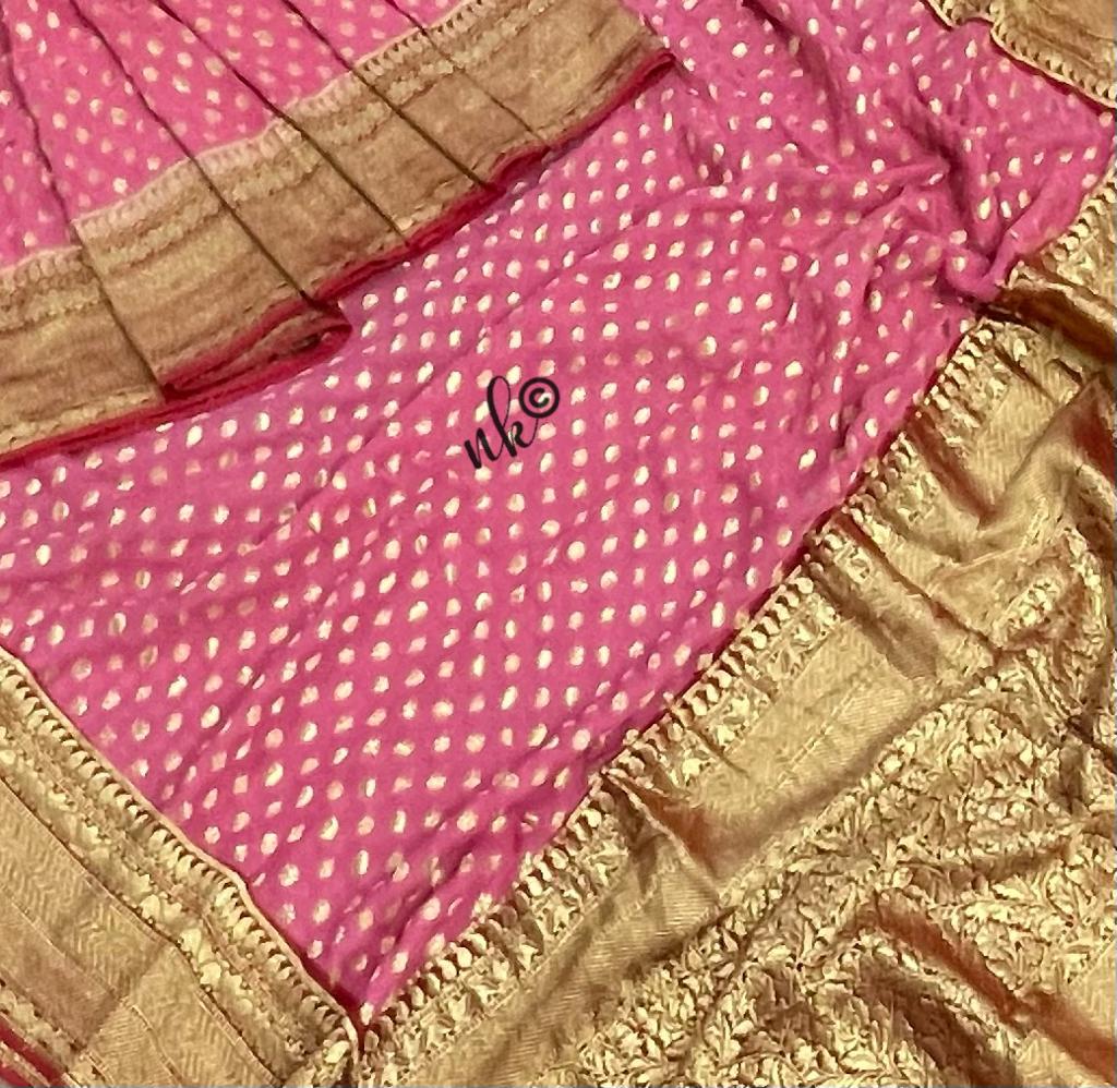 Woven banarsi gorgette saree - Saffronfashionindia