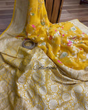 Yellow floral gorgette saree