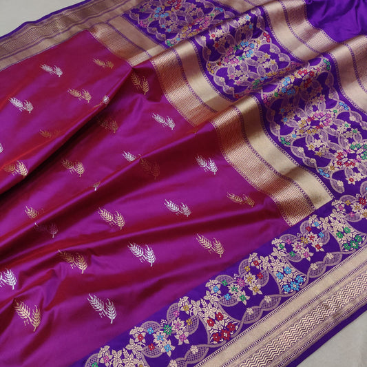Wine inspired Katan handwoven saree - Saffronfashionindia