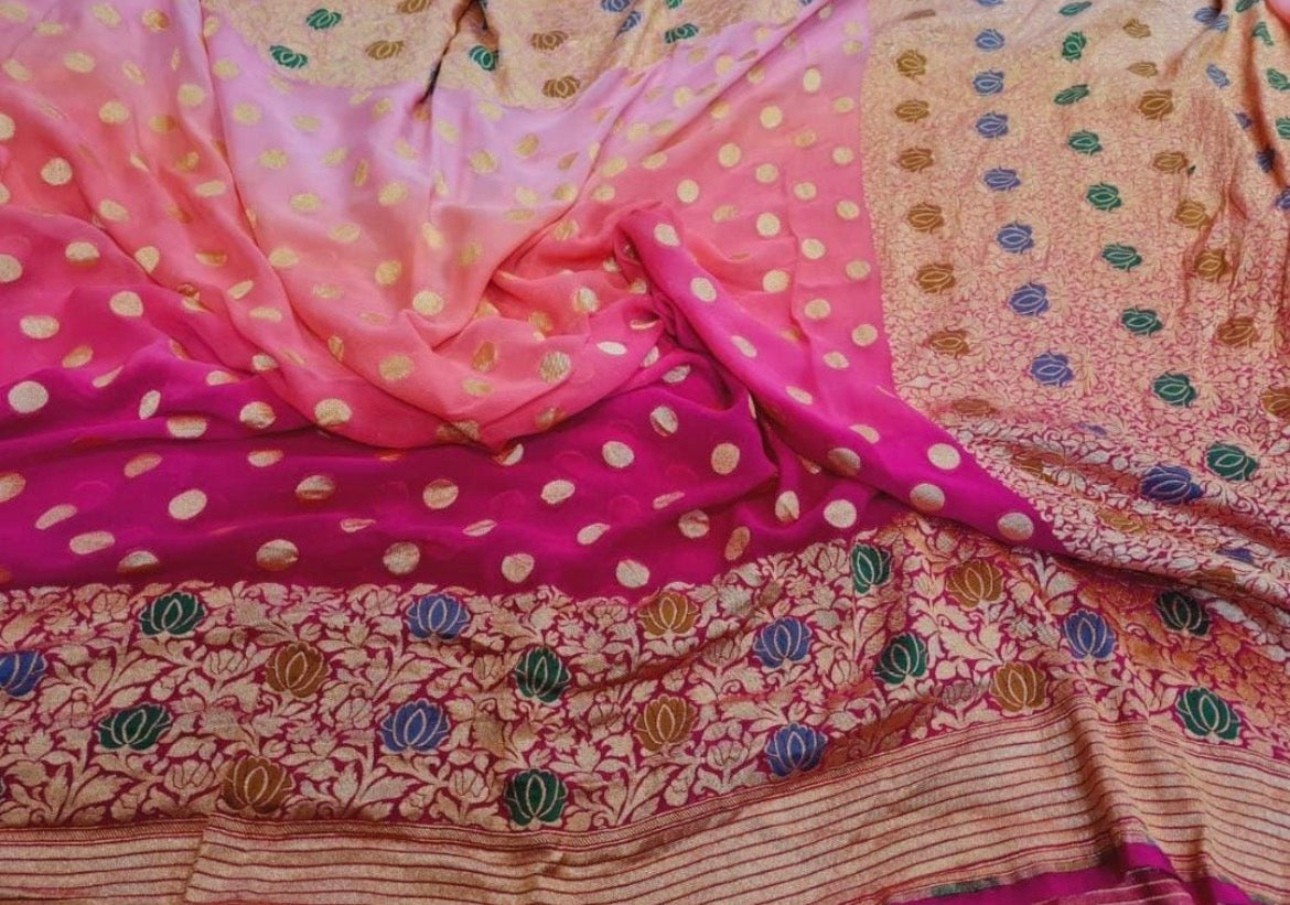 Exclusive khaddi gorgette Banarsi saree - Saffronfashionindia