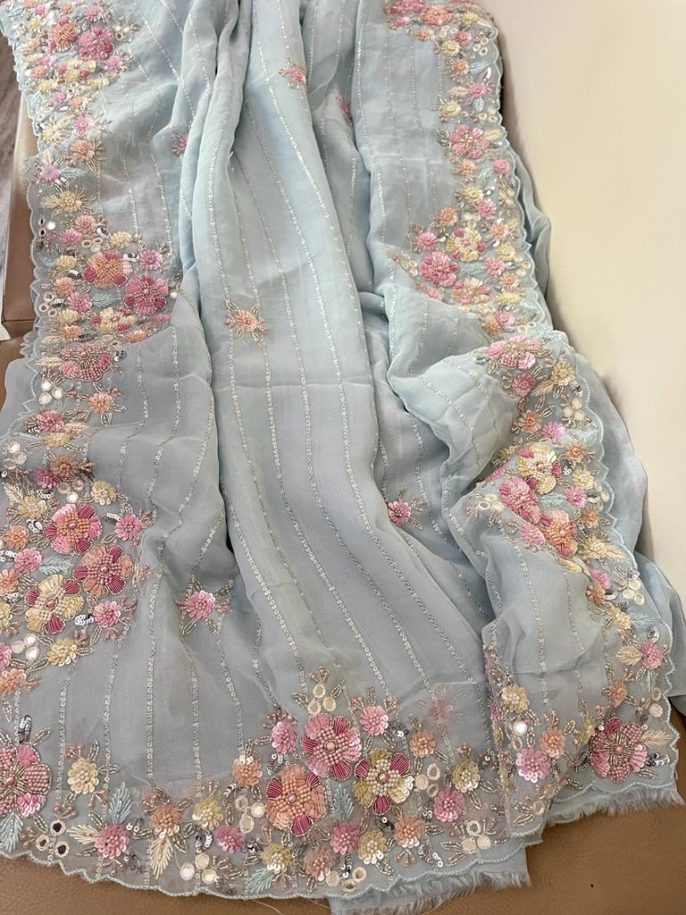 Laima sequence gorgette zardosi saree - Saffronfashionindia