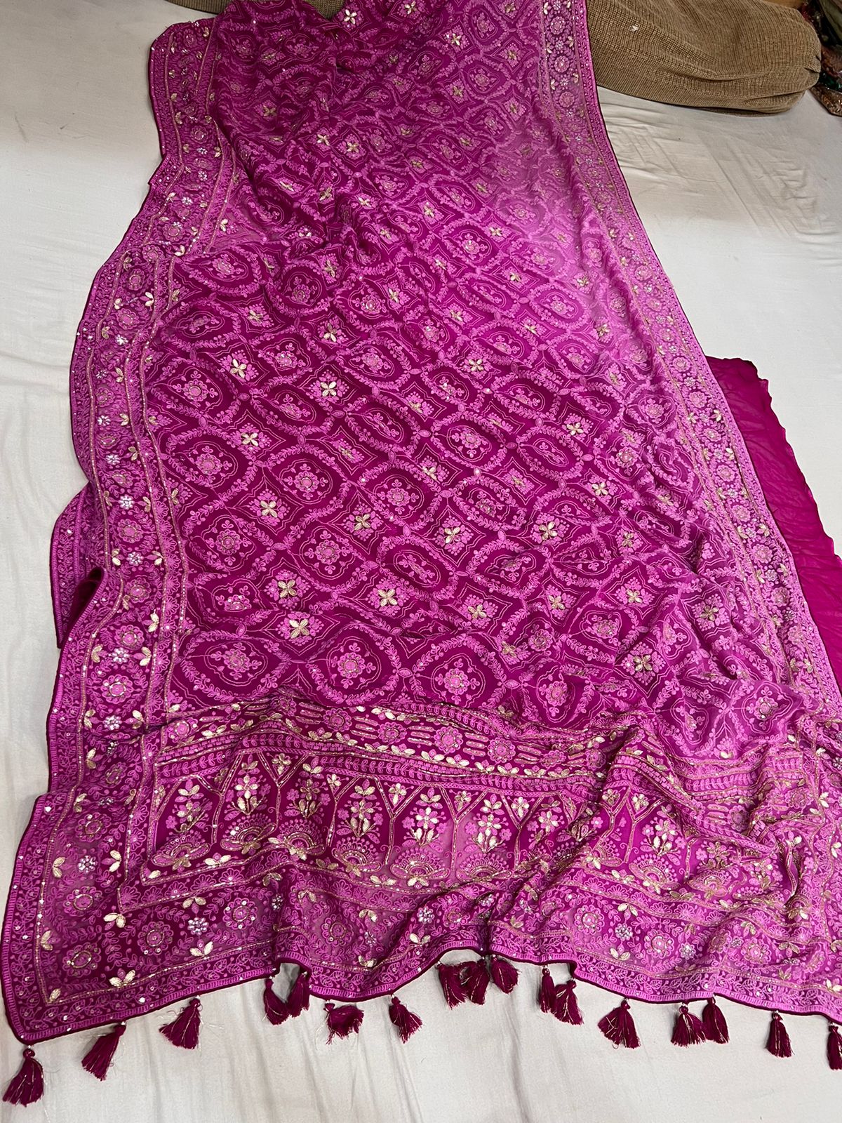 Anina Chikankari gorgette saree - Saffronfashionindia