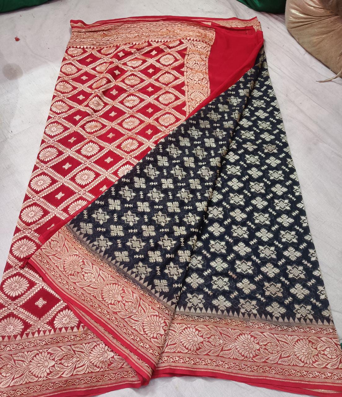 Banarsi Khaddi gorgette saree - Saffronfashionindia