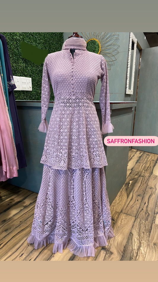 Lavender peplum dress - Saffronfashionindia