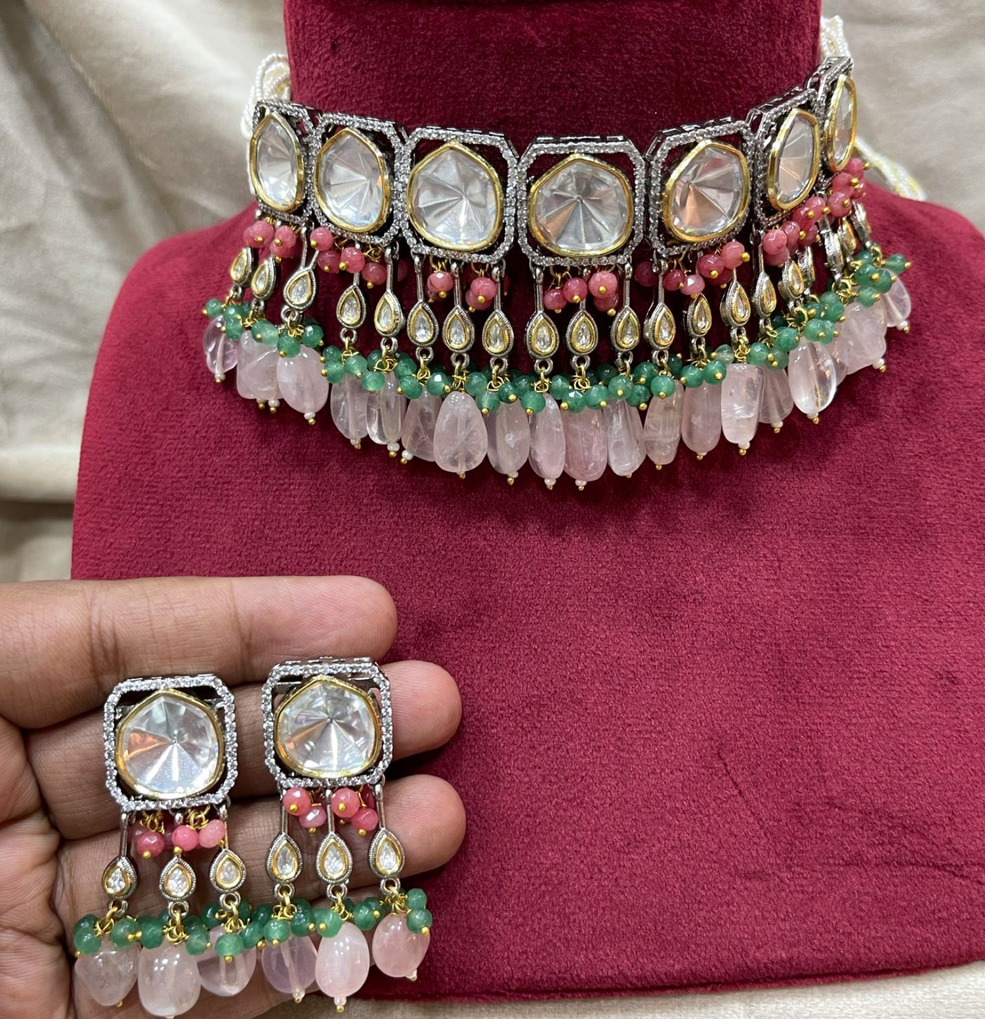 Zeba Kundan polki choker set - Saffronfashionindia