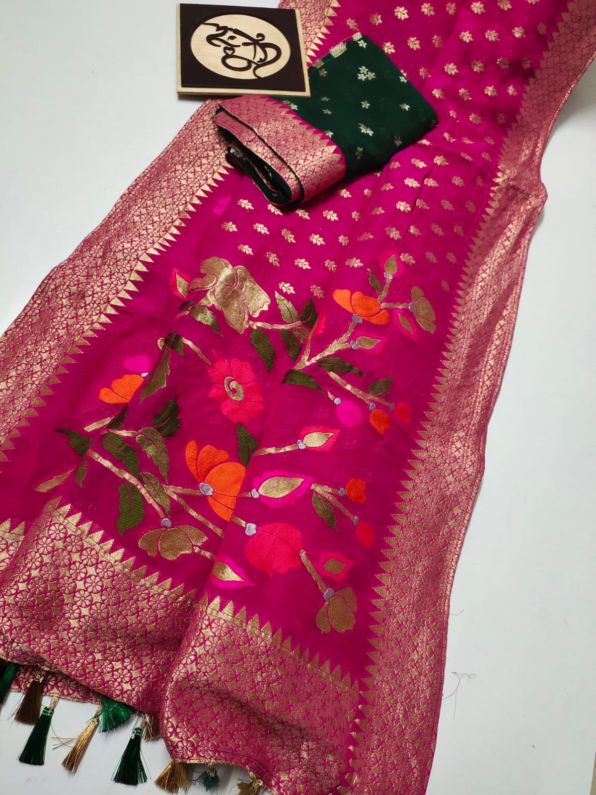 Gumnaami Meenakari gorgette saree - Saffronfashionindia