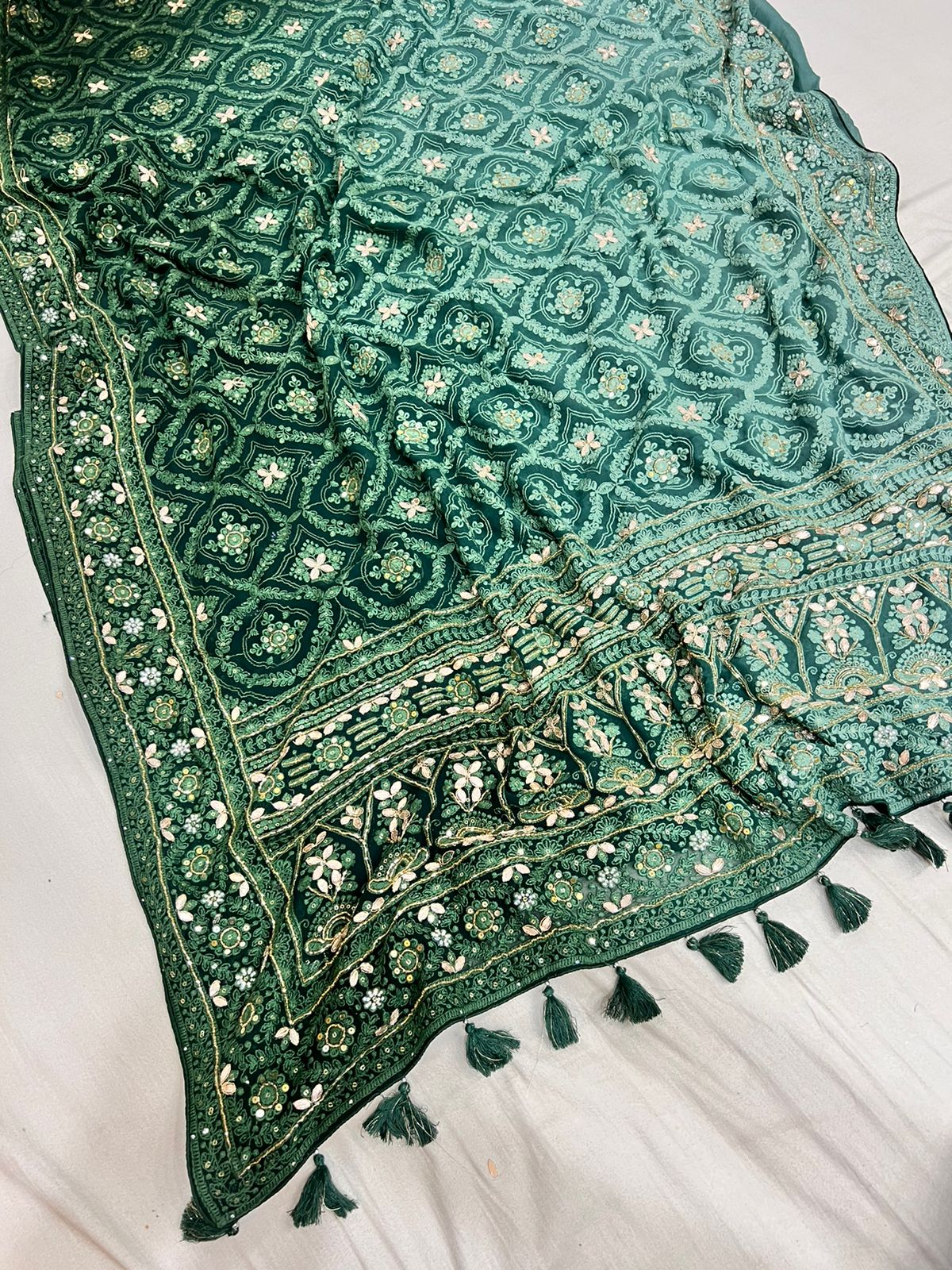 Anina Chikankari gorgette saree - Saffronfashionindia