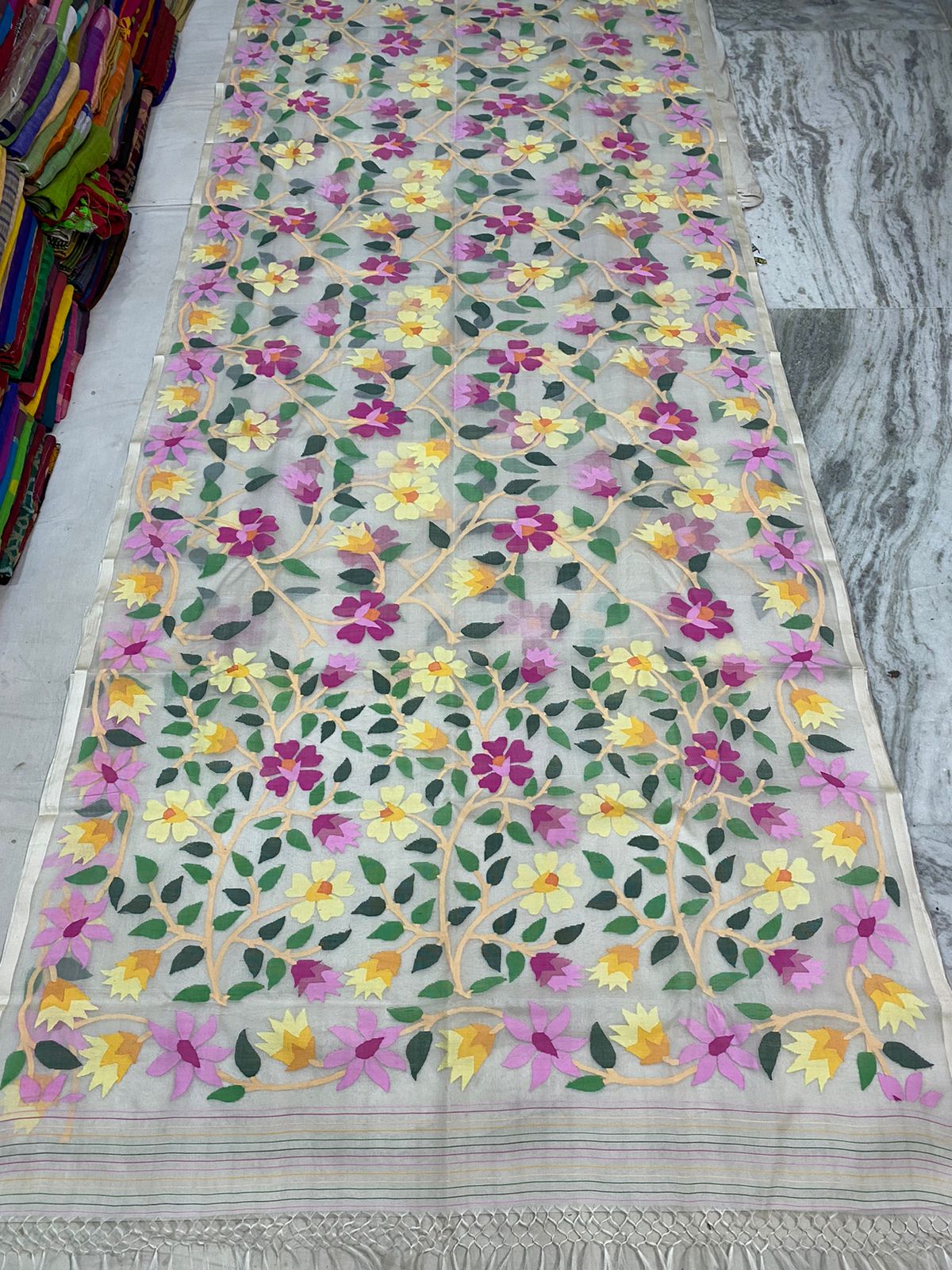 Sunheri muslin jamdani saree - Saffronfashionindia