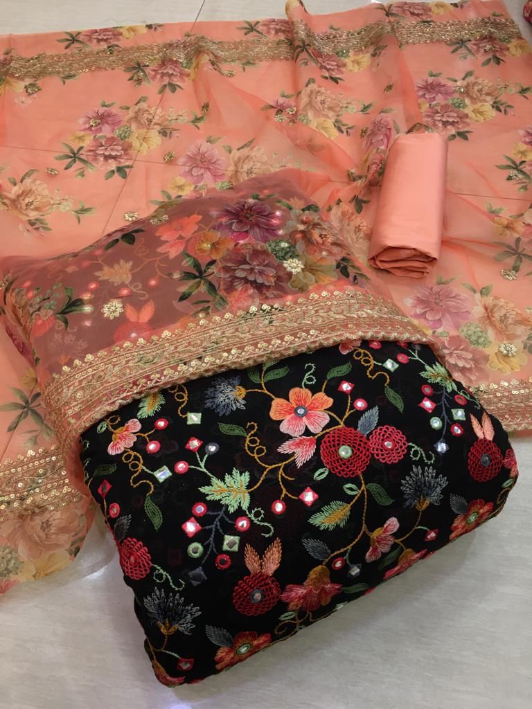 Embroidered suit piece - Saffronfashionindia