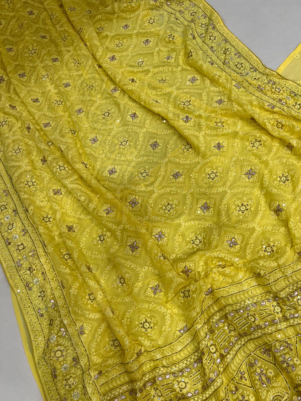 Anina Chikankari gorgette saree - Saffronfashionindia
