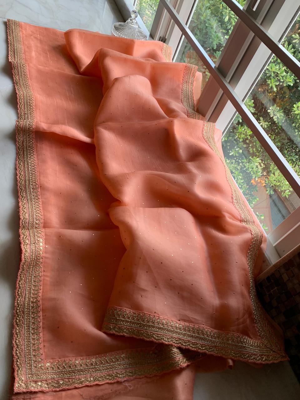 Vahida organza sari partywear sarees Indian sari SaffronFashion