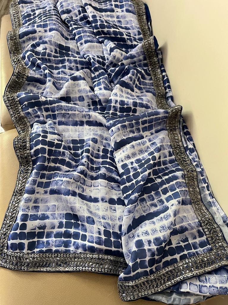 Ridsi satin marble inspired saree - Saffronfashionindia