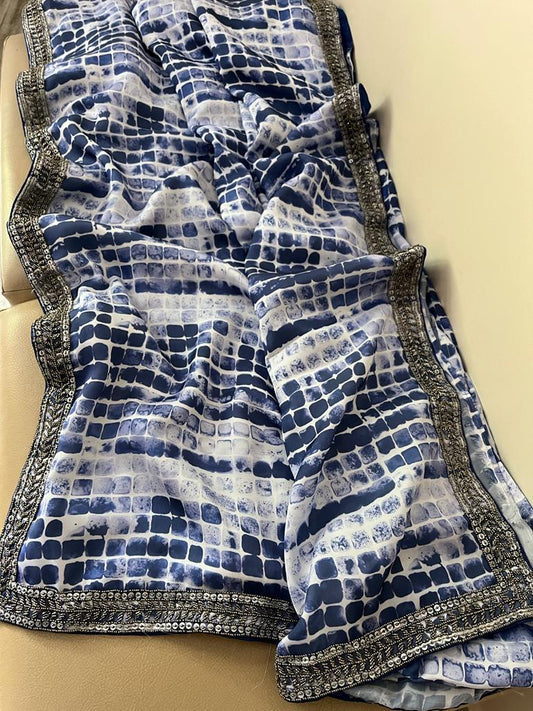 Ridsi satin marble inspired saree - Saffronfashionindia