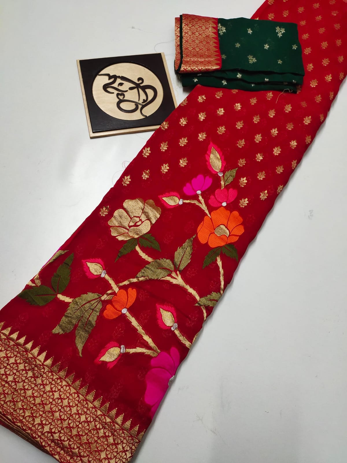 Gumnaami Meenakari gorgette saree - Saffronfashionindia