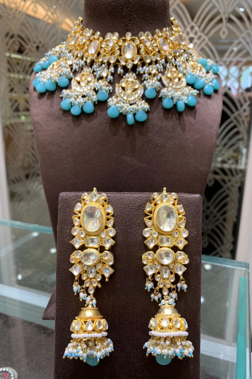 Firoza bridal wedding set Kundan set choker set - Saffronfashionindia